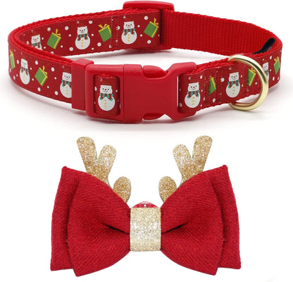 Christmas Bow Tie Dog Collar for Medium Dogs