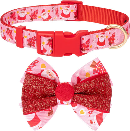 Christmas Bow Tie Dog Collar for Medium Dogs