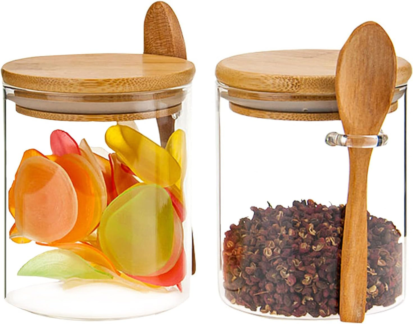 Eco-Friendly Set of 6 Borosilicate Glass Storage Jars with Bamboo Lids and Spoons - Ideal for Spices, Nuts, Cookies, and More