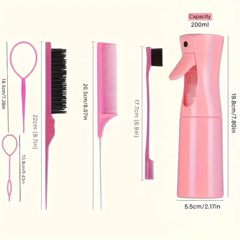 6Pcs Hair Brush Set with misting Spray Bottle Hair