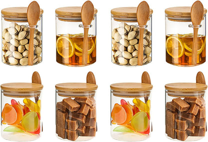 Eco-Friendly Set of 6 Borosilicate Glass Storage Jars with Bamboo Lids and Spoons - Ideal for Spices, Nuts, Cookies, and More