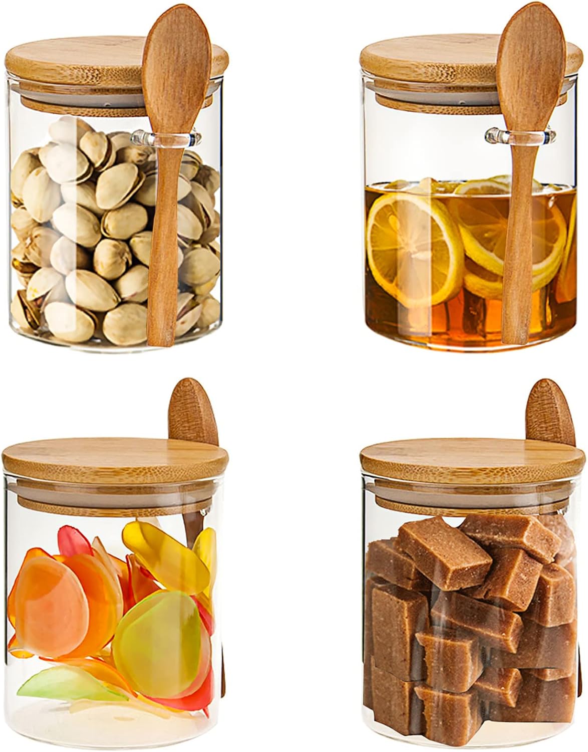 Eco-Friendly Set of 6 Borosilicate Glass Storage Jars with Bamboo Lids and Spoons - Ideal for Spices, Nuts, Cookies, and More