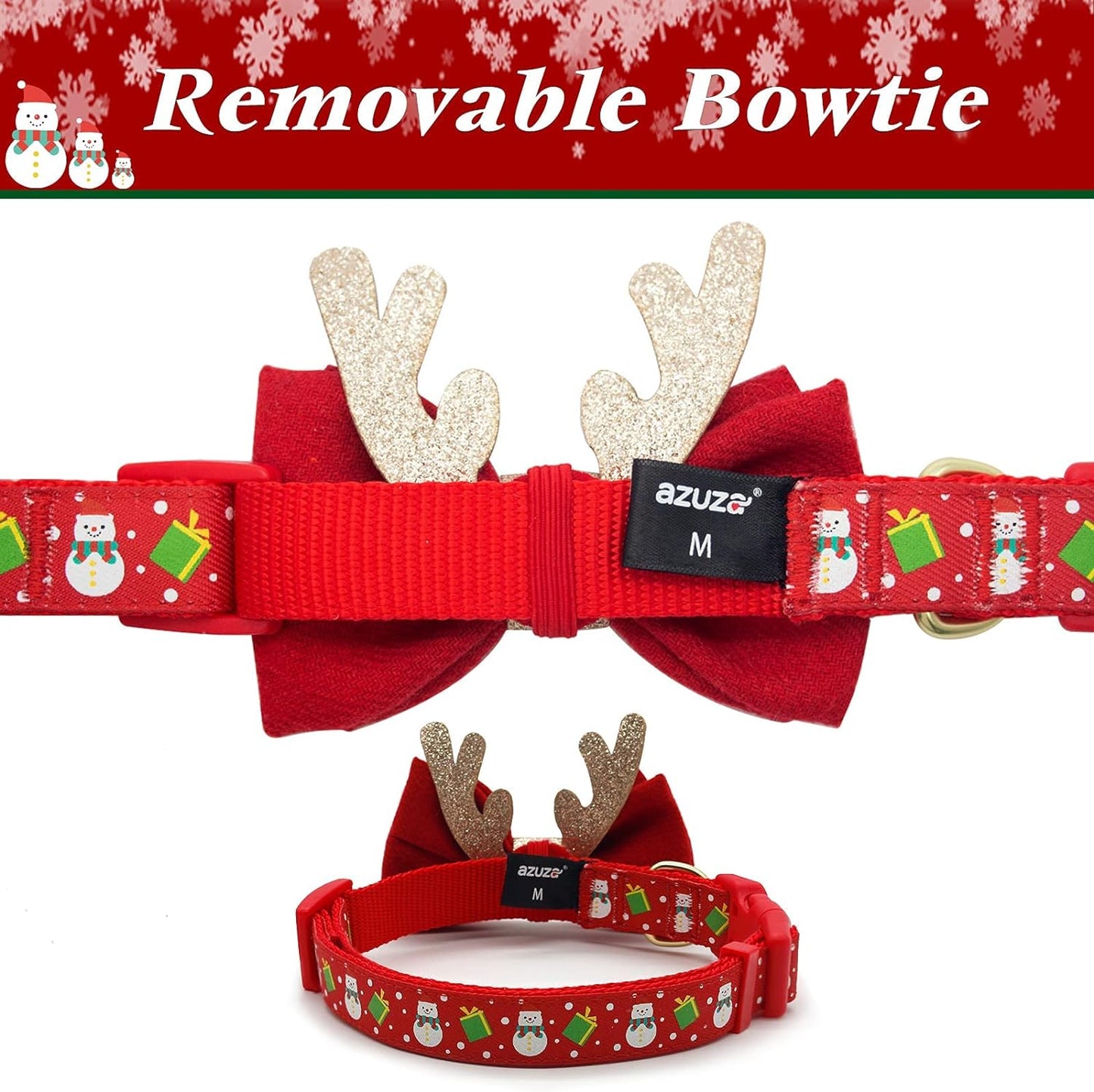 Christmas Bow Tie Dog Collar for Medium Dogs