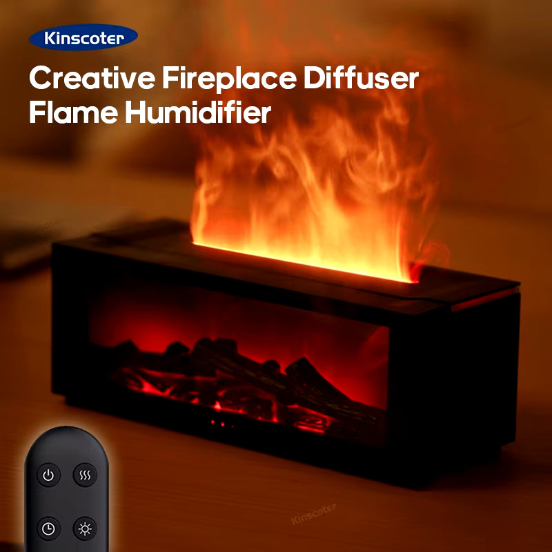 Simulated Fireplace Diffuser with Essential Oil Aroma, Air Humidifier, Timer Remote, and Colorful Night Light – Perfect for Home & Creative Gift